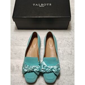 Talbots Aqua Stella Stripe Bow Flat Women's 8 Suede Leather Loafer Flat Shoes